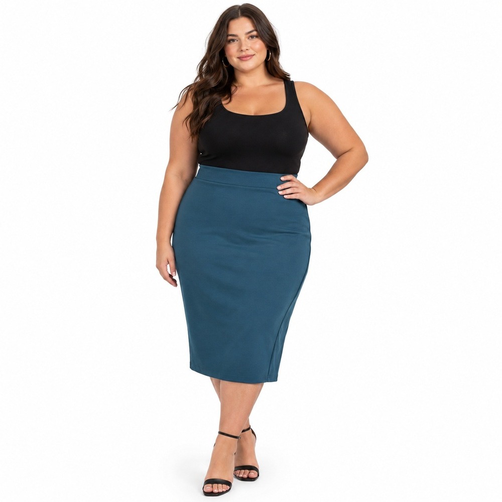 New Torrid Women's Pencil Skirt Teal Blue Ponte Knit Midi Size 3